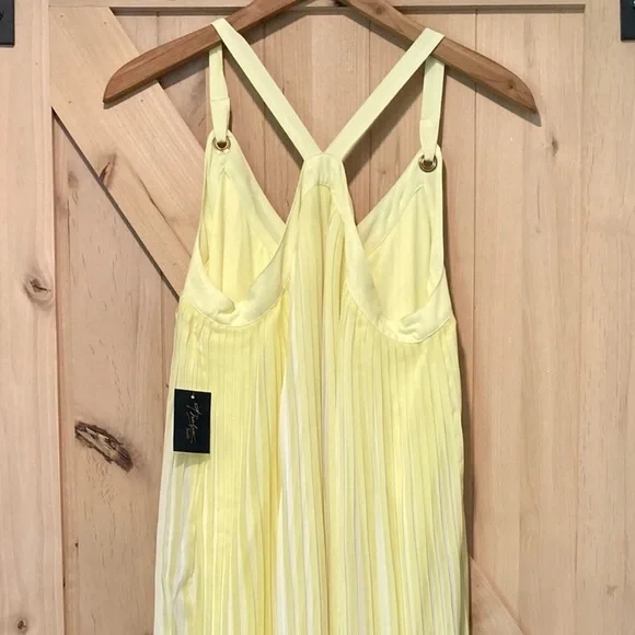 Thalia Sodi San Juan Lemon Yellow Pleated Maxi Dress Small NWT Lined - Picture 5 of 16